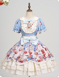 Rabbit Berry Embroidery Print Dress + Bonnet + Hat