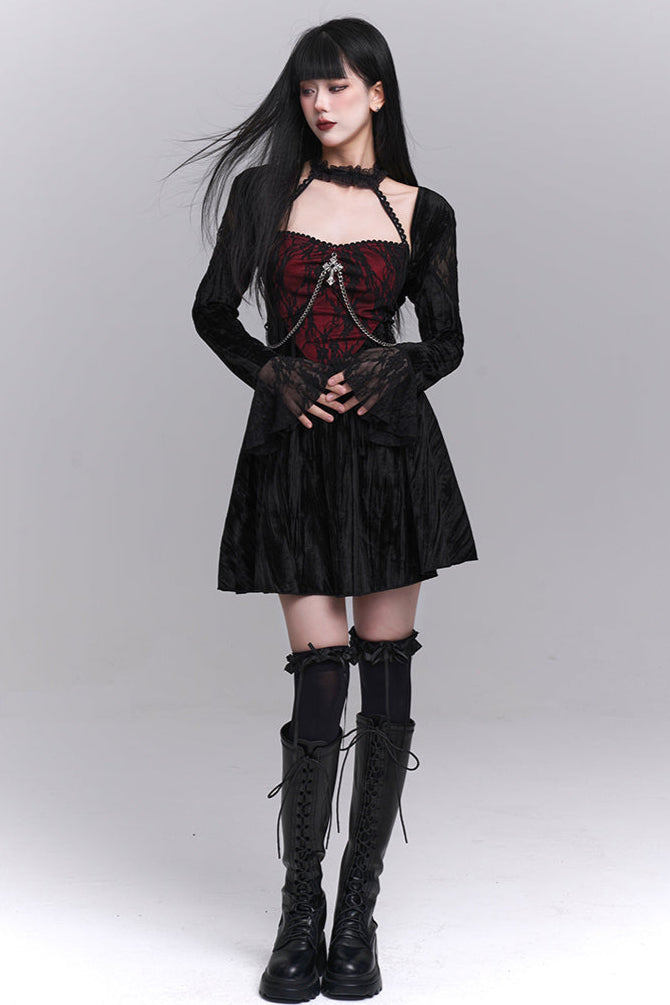 Gothic Style Open Neck Dress + Short Cardigan