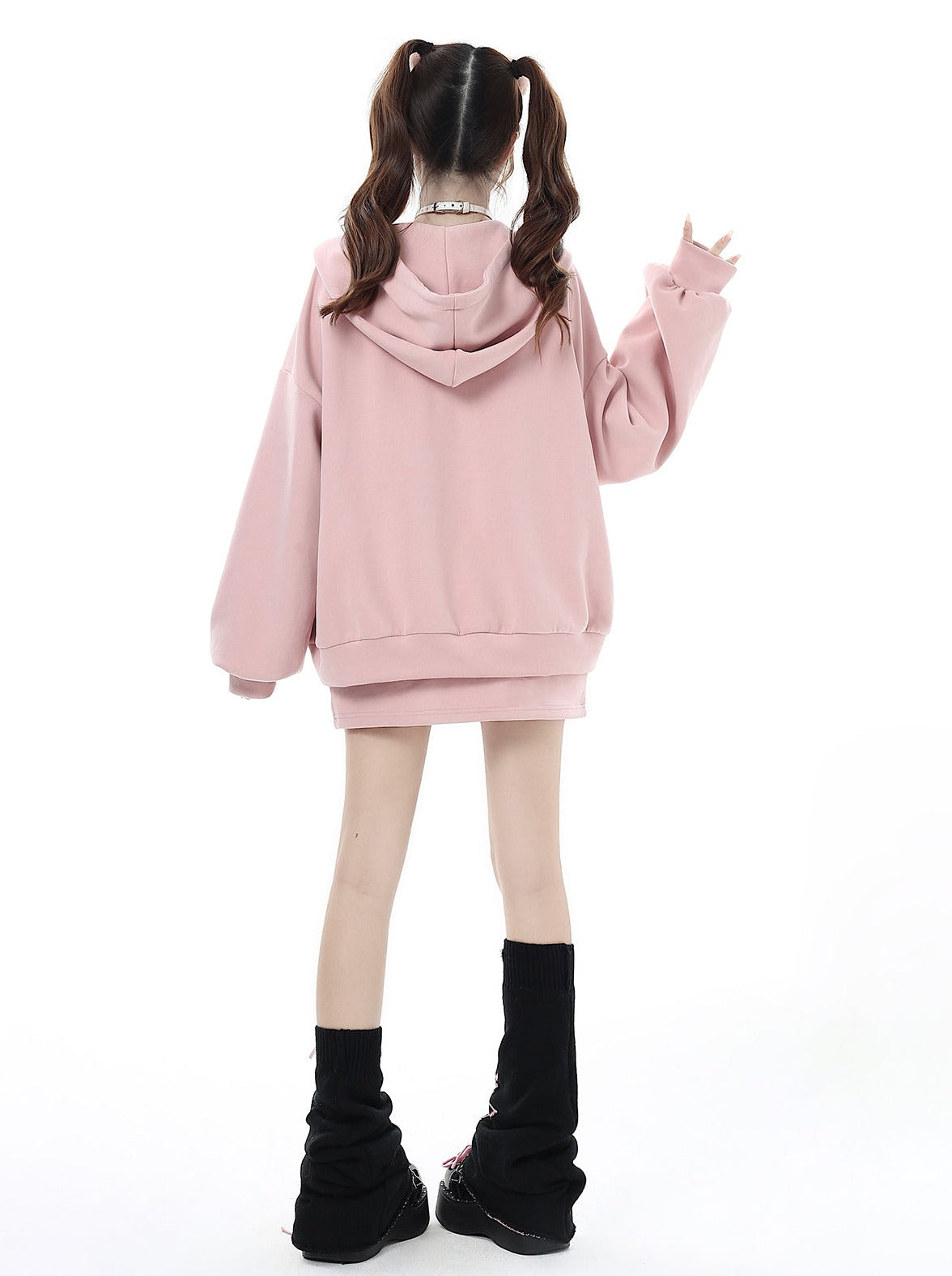 Small Man Hooded Zipper Hoodie + Casual Tight Skirt