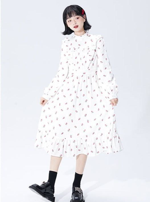 Strawberry Design Pure White Dress