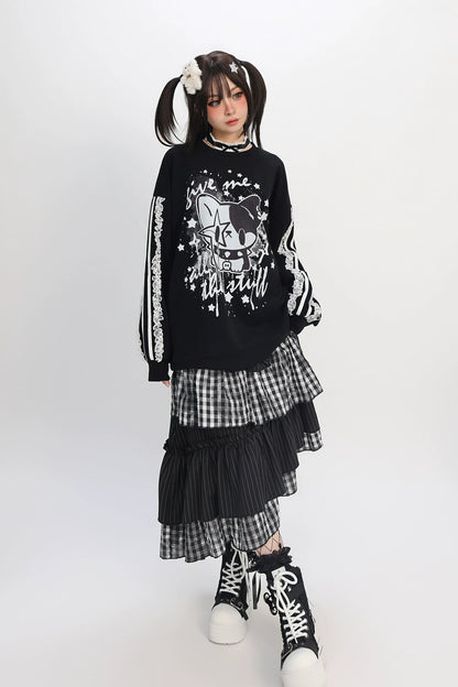 Bag Lace-up Design Loose Dark Top