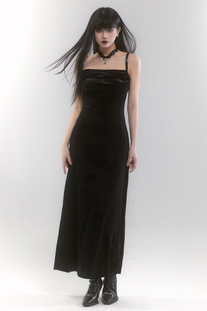 Mode velvet long cami sole dress