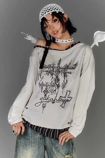 サブカルチャーワンショルダールーズトップス