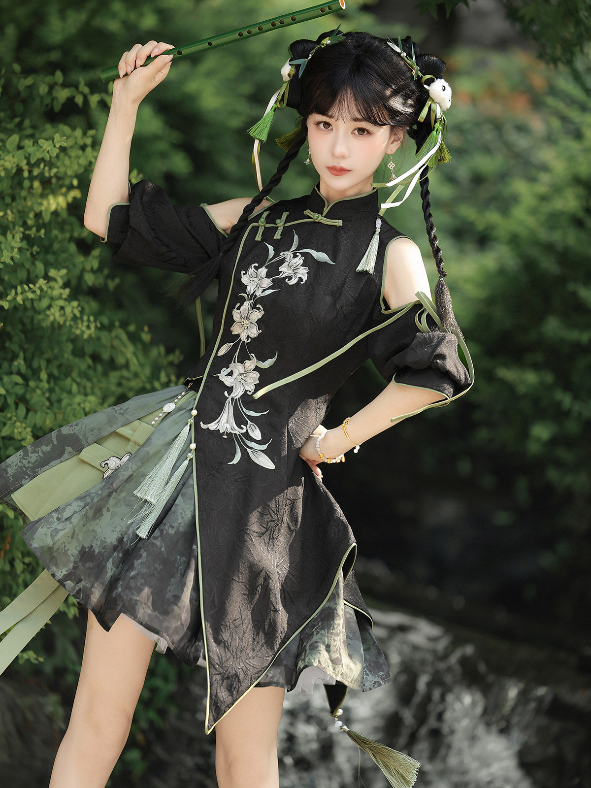 Floral Gothic Asymmetric Cheongsam Dress + Skirt