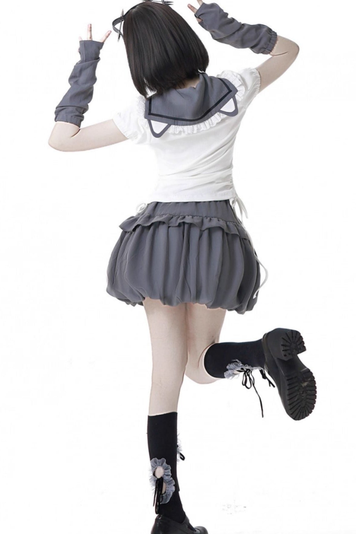 セーラーカラートップス＋バルーンスカート