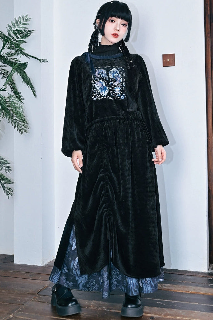 ダークチャイナパッチワークスカート