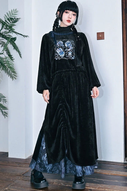 ダークチャイナパッチワークスカート