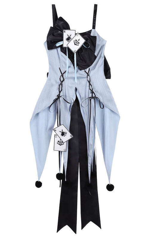 [Pre-order Deadline: July 10] Blue-Black Alice Gothic Lolita Card Motif Ribbon Asymmetrical JKS Dress + Skirt