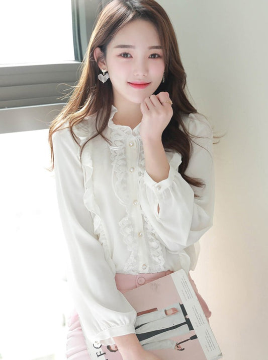 センターフリルシフォンシャツ