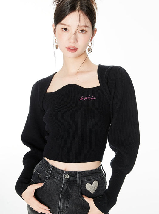 ウェーブスクエアニットトップス