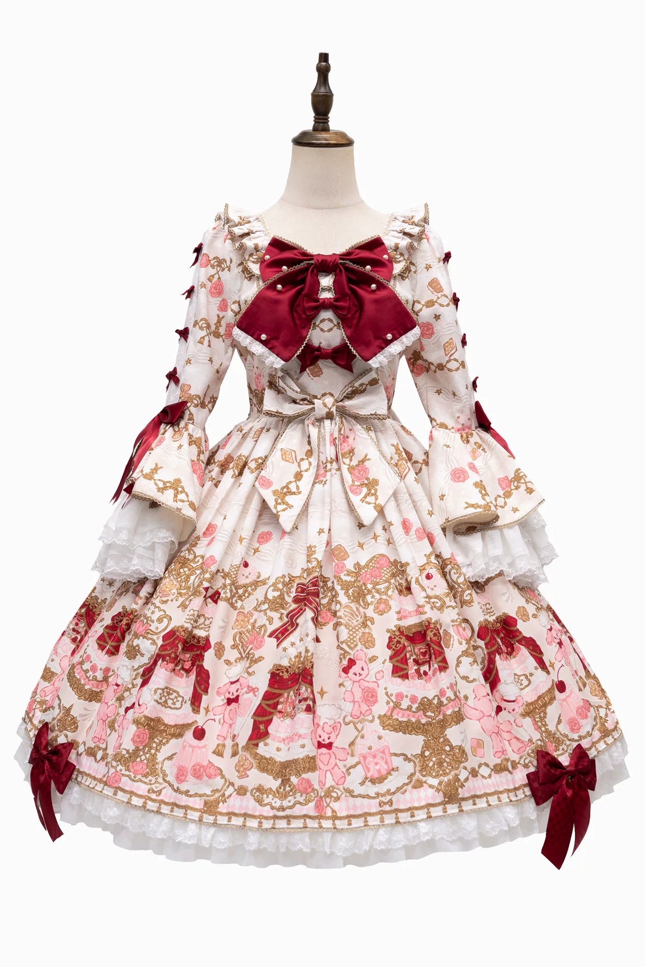 【4月26日予約締切】レトロロマンスイートロリータリボンケーキプリントゴージャス姫袖ドレス