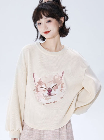 Loose Strap Arc Cat Print Top