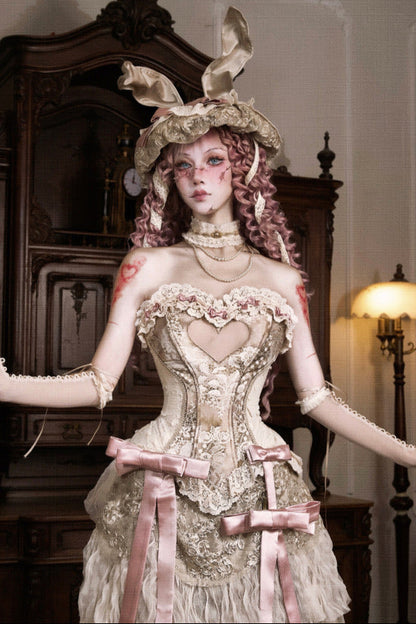 ラブフィッシュボーンコルセットロココフレンチチュニックトリムトップス＋スリーブ＋スリムリボン＋レッグカバー＋チョーカー