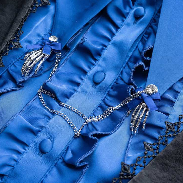 [Vorbestellfrist 19. Juni] Blau x Schwarz/Blau x Weiß Schädel-Rosen-Gothic-Lolita-Serie Accessoires (Haarband, Rosenbrosche, Schädel-Hand-Kettenclip)