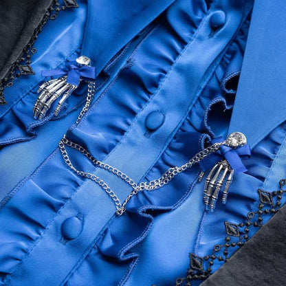 [Vorbestellfrist 19. Juni] Blau x Schwarz/Blau x Weiß Schädel-Rosen-Gothic-Lolita-Serie Accessoires (Haarband, Rosenbrosche, Schädel-Hand-Kettenclip)