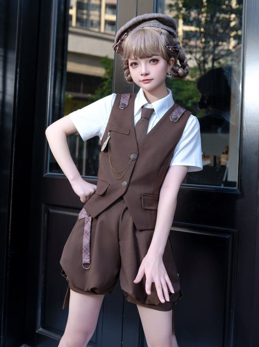 Spot unknown star original rabbit detective lolita shirt short sleeve suspenders Shota Prince outfit Natsu