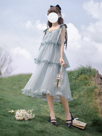 Summer Tiered Dot Sleeveless Dress