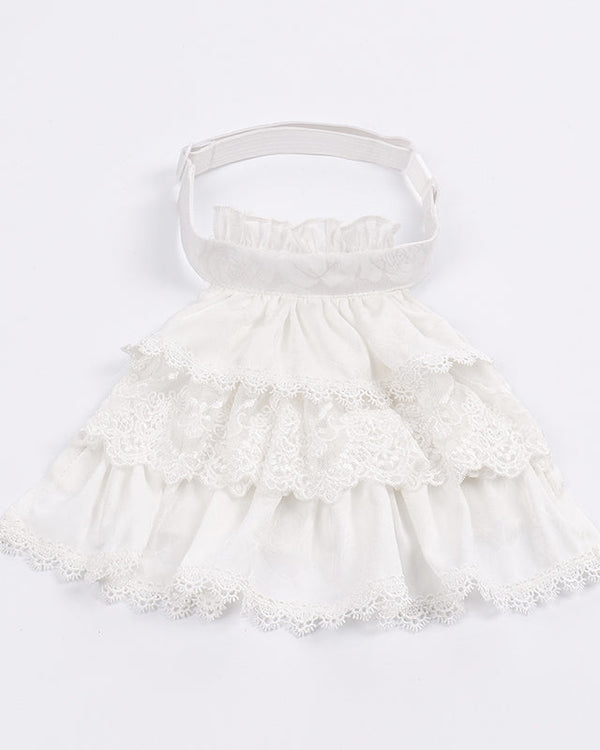 【予約商品】ダークゴシックドールロングサスペンダーロリータスカート＋ビッグリボンテール＋フリルシャツ＋フリル襟