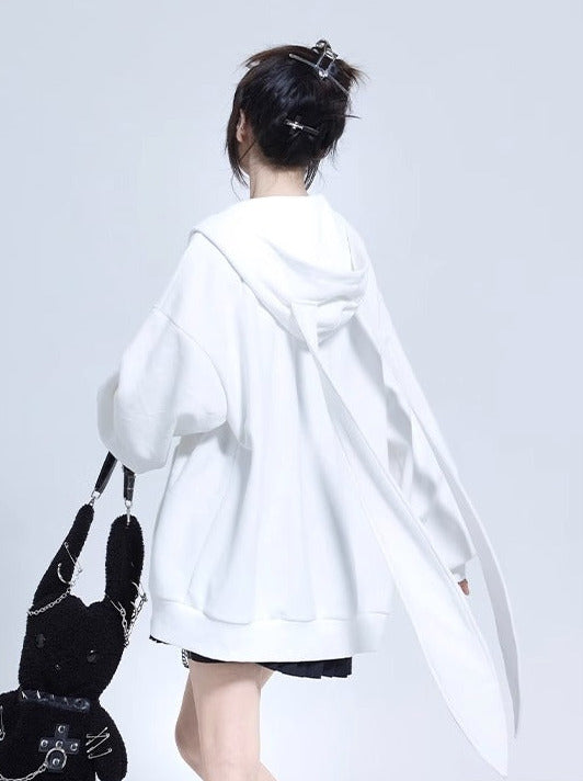 Bunny Ears Hoodie Jacket Oversized Zip Cardigan