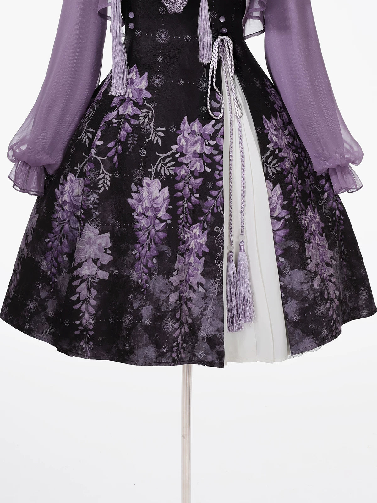 [Reservierungsschluss 8. November] New-Chinese-Lolita-Set mit mondbeschienenem wisterienviolettem JSK-Kleid + kurzem Spitzentop mit Schwalbenstickerei und Quasten