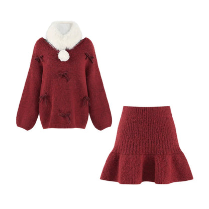 リボンルーズニット＋フレアスカート