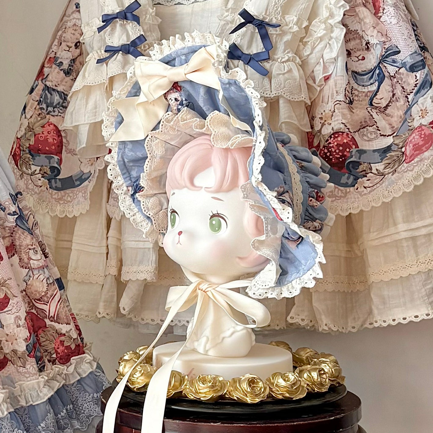 Rabbit Berry Embroidery Print Dress + Bonnet + Hat