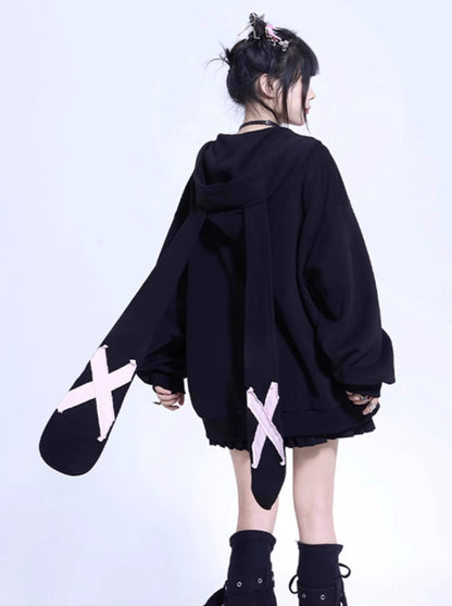 Cross bunny ears hoodie oversized jacket