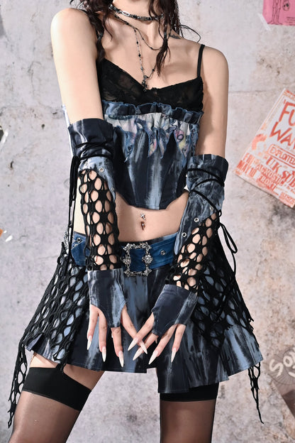 Empty track original indulge butterfly y2k babes splicing design sense punk rock style finger glove sleeve sleeve sleeve