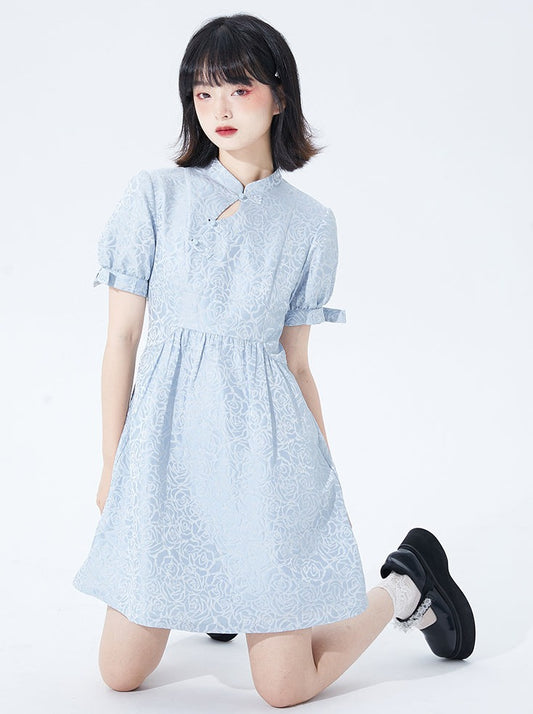 rose jacquard buckle cheongsam dress