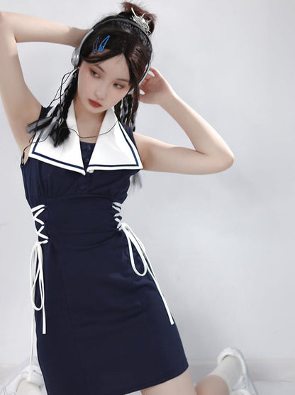 Sailor Girl Summer Sports Leisure Shoulder Suit + One Piece