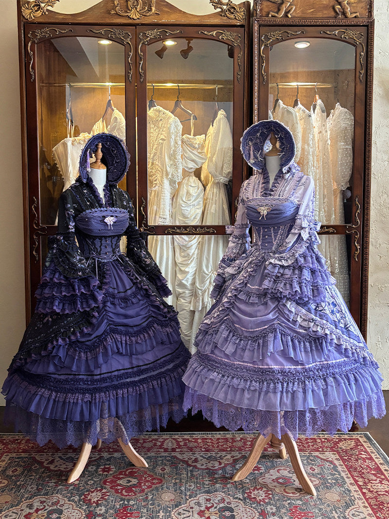 【9月13日予約締切】Purple/Dark Purple Gothic Lolita Tiered Lace Ruffle Skirt
