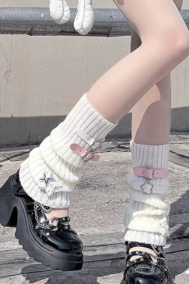 レザーバックルスターニットカバーソックス