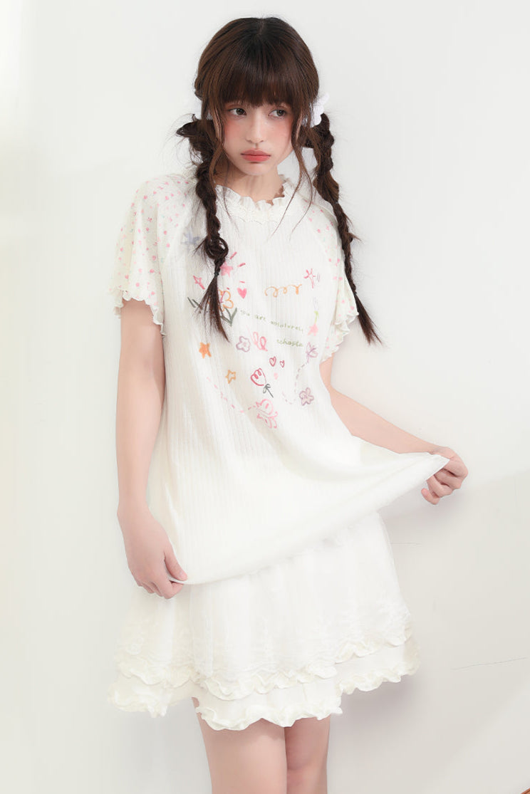 Floral Heart Round Neck Top