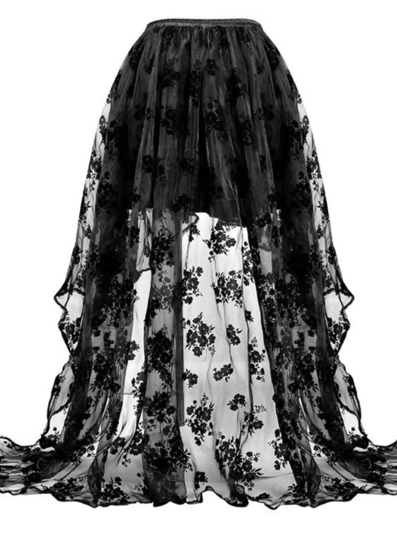 Dark Gothic Trailing Lace Long Skirt