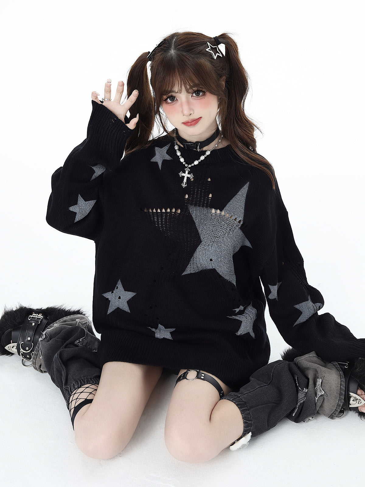 American Star Niche Dark Design Pullover Knit Loose Sweater