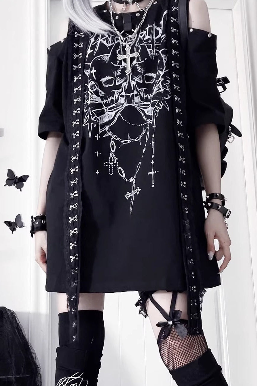 Sleepwalking Double-Skull Off-Shoulder Tops