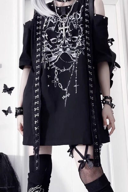 Sleepwalking Double-Skull Off-Shoulder Tops