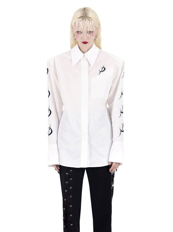 Electric Moon Embro Shoulder Pad Back Ribbon Shear Shirt