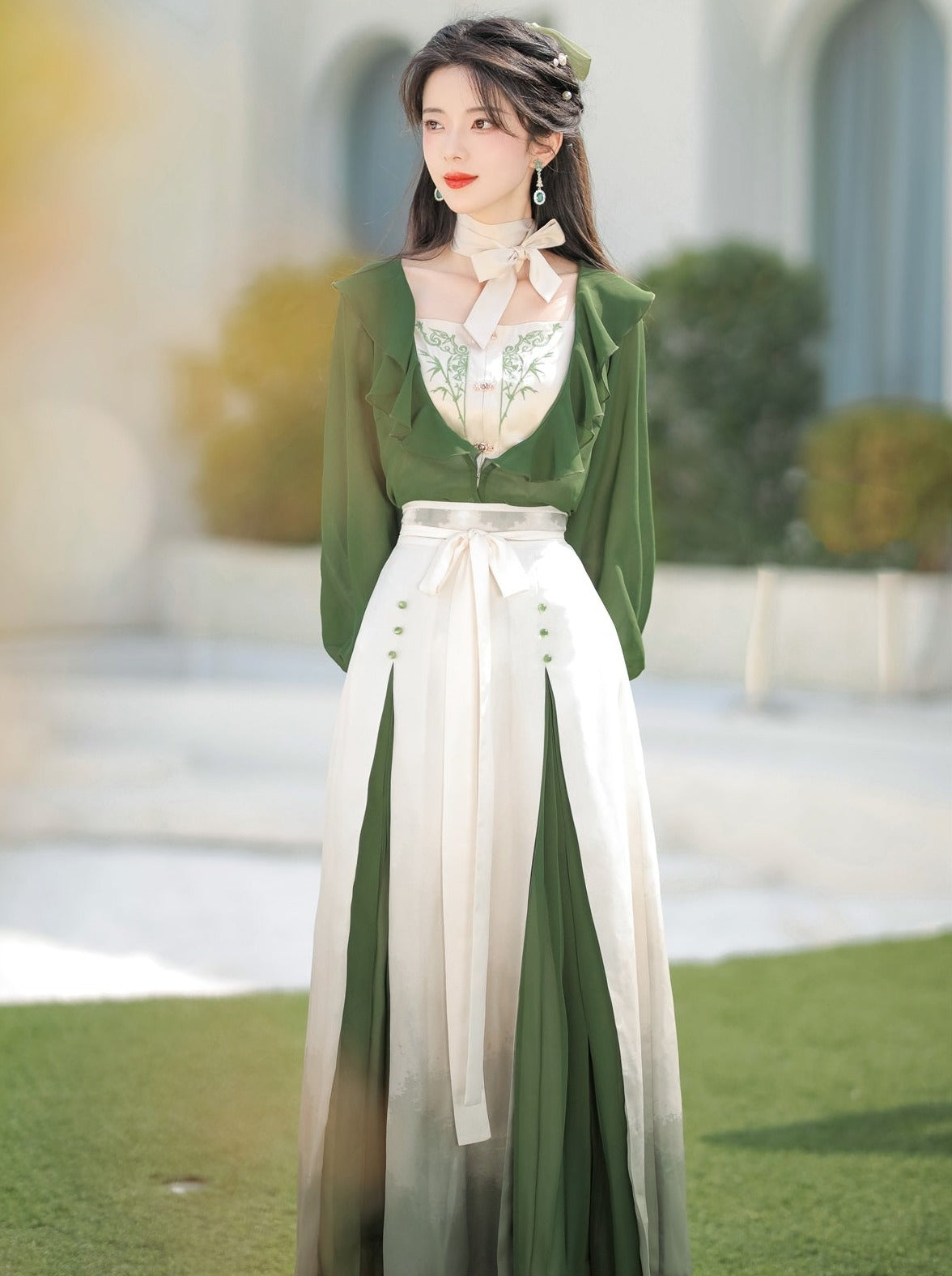 Lolita Elegant Chic China Top + Camisole + Long Skirt + Ribbon