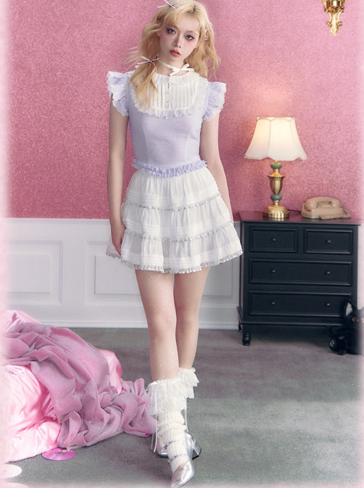 Sweetheart Vintage Flying Sleeve Top + Flared Skirt