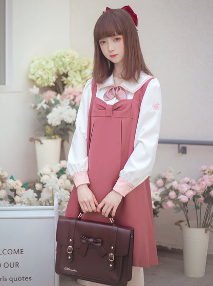 Milk pink skirt + sweet college blouse