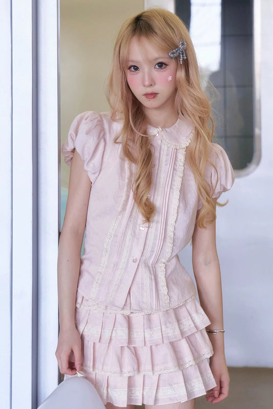 Pfirsichspitzen-Puppenhemd + Stufenrock