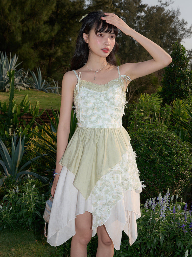 Seaside Vacation Floral Ruffle Ribbon Top + Assassus Dress [Short Long]