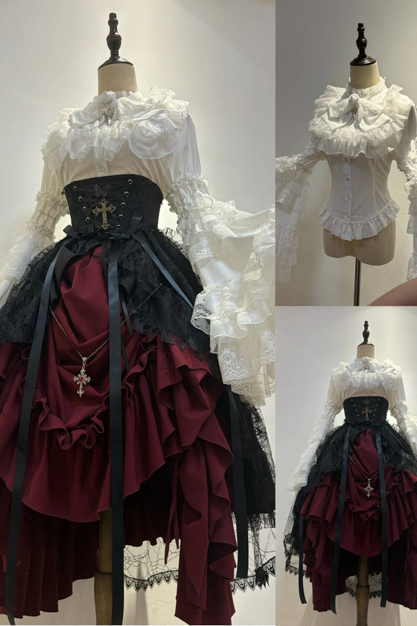 Gothic Super Gorgeous Zizi Sleeve Lolita Shirt + Ruffled Skirt + Hat
