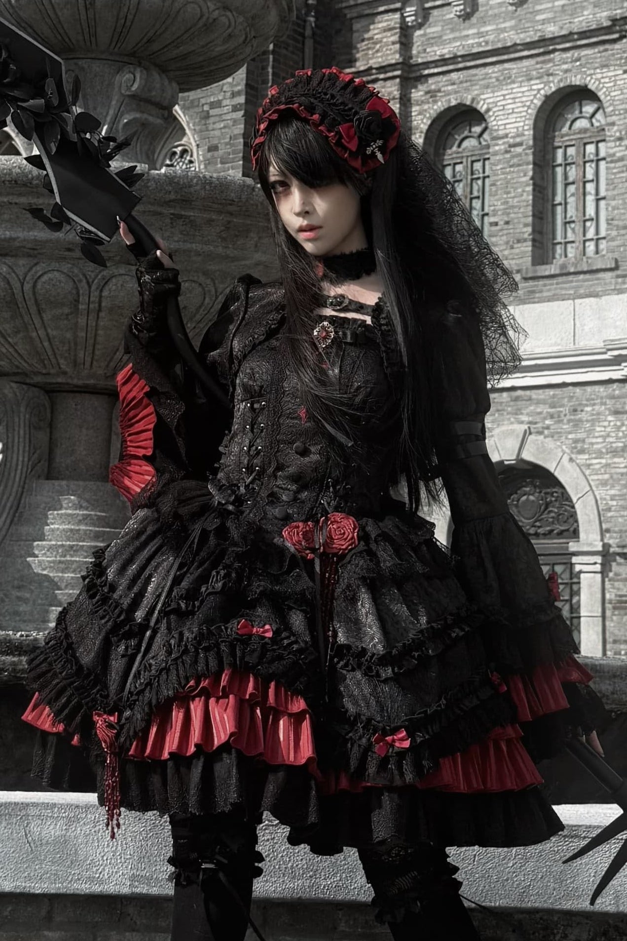 【4月21日予約締切】ブラッドフィーストダークゴシックローズクロスコルセットサスドレス＋ベルスリーブショートジャケット＋アクセサリー