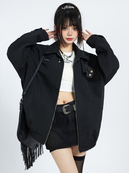 Stitched Contrast Lapel Short Jacket