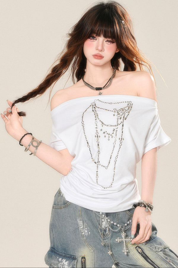 ワンショルダードローストリングTシャツ