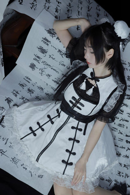 Dark Punk Black White China Stile Dress Suit