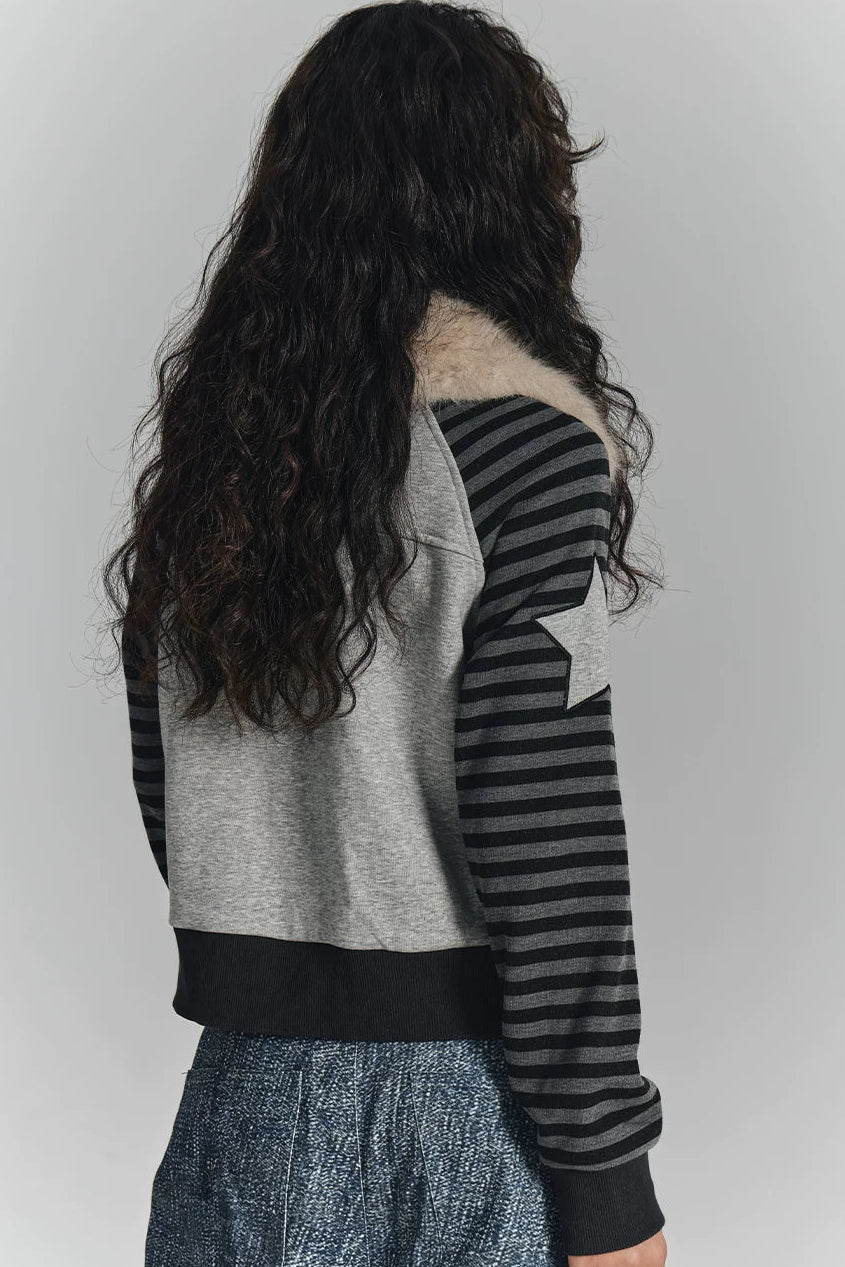 ファーカラーーパッチワークショートジャケット