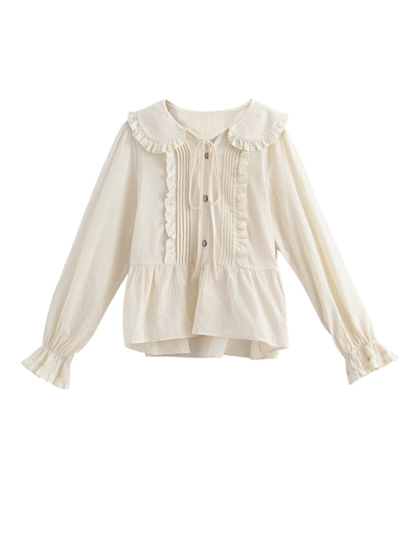 Blusa con cuello de muñeca de algodón puro
